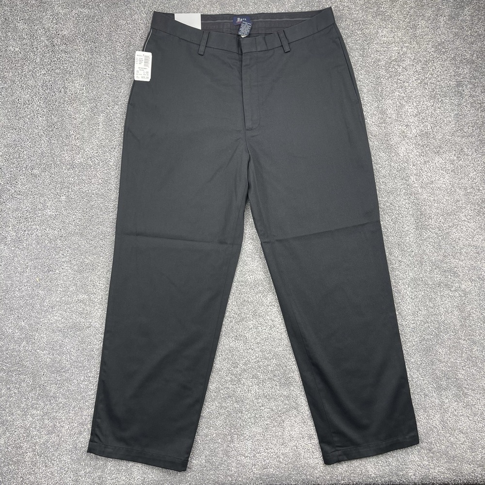 GH Bass & Co Pants Mens 35x30 Black Supreme Chino Flat Front Wrinkle Free New